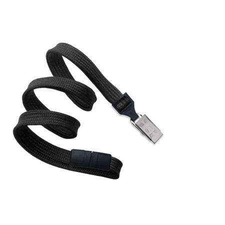 010682 HID Black 3/8" (10 mm) Flat Braid Breakaway Woven Lanyard with Bulldog Clip - Pack of 100-DISCONTINUED