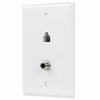 Show product details for 028-WP/F81R11 Vertical Cable 028 Series Wall Plate with F-81 + RJ11 or RJ14 Connectors Standard Single-Gang - White