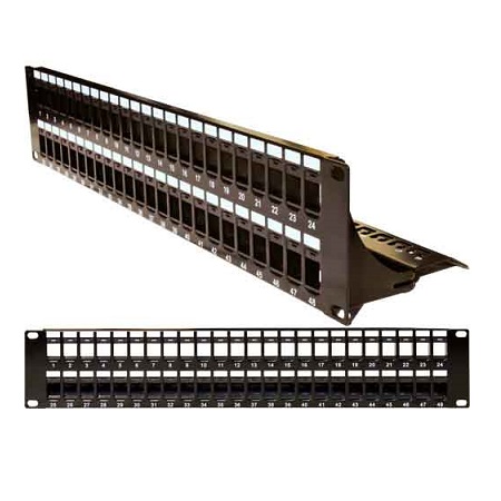 043-384/48/2U Vertical Cable Blank Patch Panel 48 Port with Cable Manager - Black