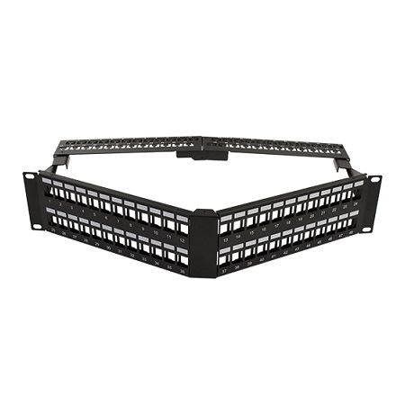 043-384/A/48 Vertical Cable Blank Patch Panel V-Type with Cable Manager, 48 Port, Angled with Support Bar - Black