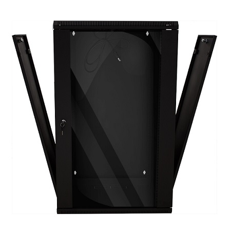 047-WHS-2060 Vertical Cable 20U Wall Mount Swing Out Cabinet 15.75" Usable Depth with Lockable Glass Door, Fan, and Power Supply