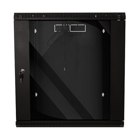 047-WWM-1260 Vertical Cable 12U Wall Mount Cabinet 15.7" Mounting Depth with Lockable Glass Door, Fan, and Power Supply