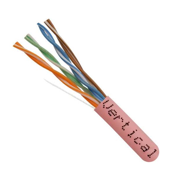 054-2393/PK Vertical Cable 054-2393 Series 24 AWG 4 Unshielded Twisted Pair Solid Bare Copper CMR Non-Plenum Cat5e Cable - 1000' Pull Box - Pink