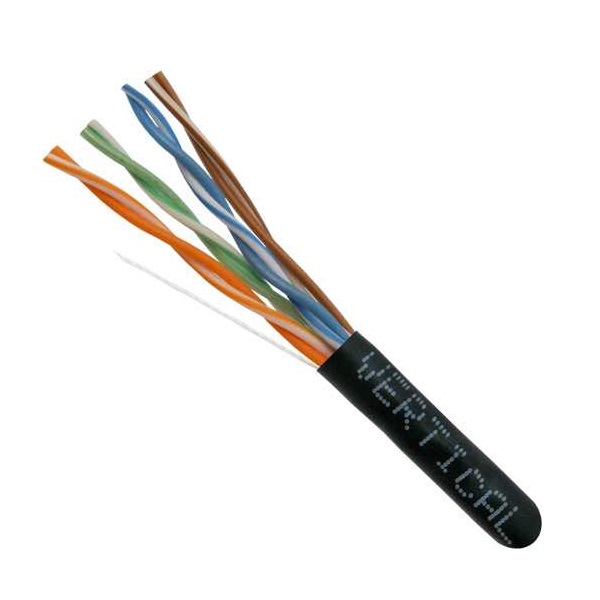 054-444BK Vertical Cable 054-444 Series 24 AWG 4 Unshielded Twisted Pair Solid Bare Copper CMR Non-Plenum Cat5e Cable - 1000' Pull Box - Black