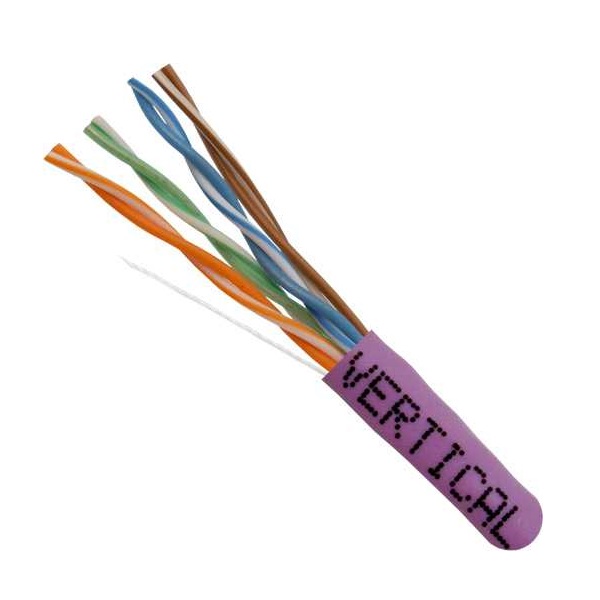 054-448PR Vertical Cable 054-448 Series 24 AWG 4 Unshielded Twisted Pair Solid Bare Copper CMR Non-Plenum Cat5e Cable - 1000' Pull Box - Purple