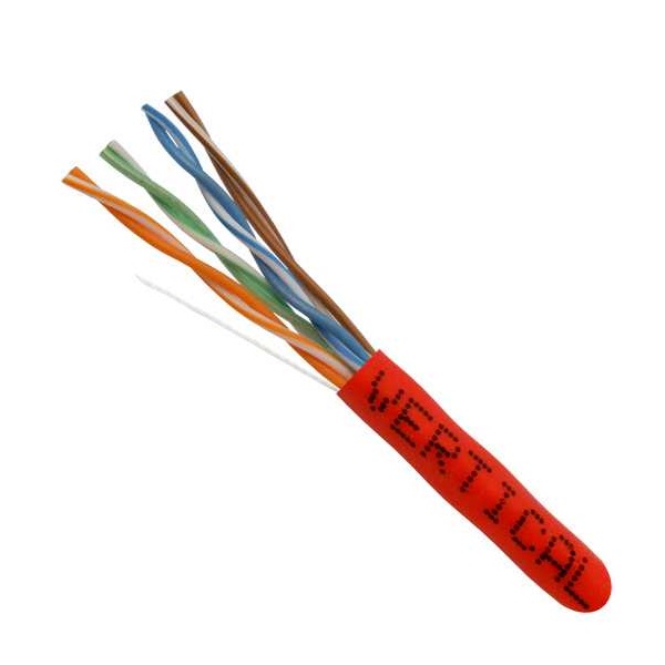 054-449RD Vertical Cable 054-449 Series 24 AWG 4 Unshielded Twisted Pair Solid Bare Copper CMR Non-Plenum Cat5e Cable - 1000' Pull Box - Red
