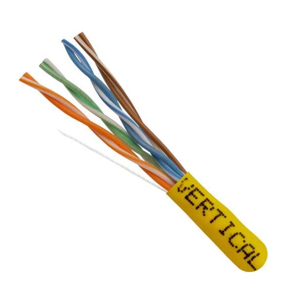 054-451YL Vertical Cable 054-451 Series 24 AWG 4 Unshielded Twisted Pair Solid Bare Copper CMR Non-Plenum Cat5e Cable - 1000' Pull Box - Yellow