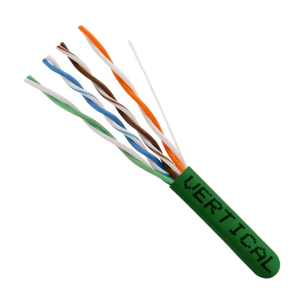055-454/P/GR Vertical Cable 055-454 Series 24 AWG 8 Unshielded Twisted Pair Solid Bare Copper CMP Plenum Cat5e Cable - 1000' Pull Box - Green