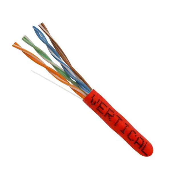 055-457/P/RD Vertical Cable 055-457 Series 24 AWG 8 Unshielded Twisted Pair Solid Bare Copper CMP Plenum Cat5e Cable - 1000' Pull Box - Red