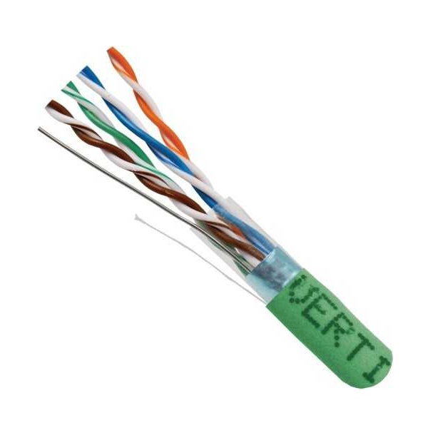 057-470/S/GR Vertical Cable 057-470 Series 24 AWG 4 Shielded Twisted Pair Solid Bare Copper CMR Non-Plenum Cat5e Cable - 1000' Pull Box - Green