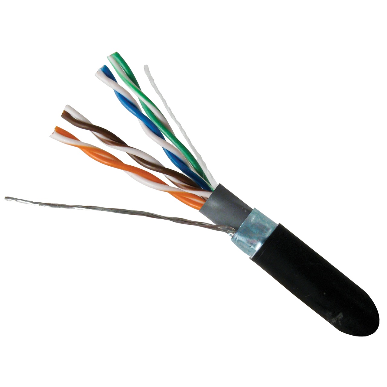 059-494/RB/CWT Vertical Cable 059-494 Series 24 AWG Shielded 4 Twisted Pair Outdoor Dual Solid Bare Annealed Copper Non-plenum Cat5e Cable - 1000' Wooden Spool - Black