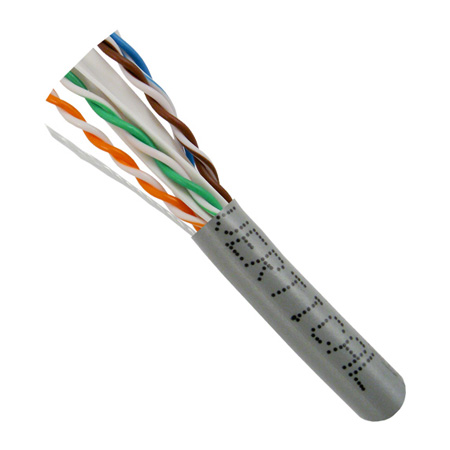 064-203/A/GY Vertical Cable 23 AWG 4 Unshielded Twisted Pair Solid Bare Copper CMR Non-Plenum Cat6A Cable - 1000' Wooden Spool - Gray