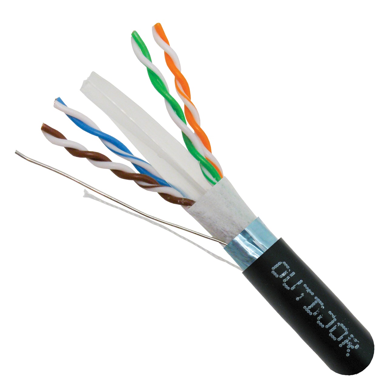 069-556/CMXT2K Vertical Cable 069-556 Series 23 AWG 4 shielded Twisted Pair Solid Bare Copper LLDPE Jacket CMXF Plenum Cat6 Direct Burial Cable - 2000' Wooden Spool - Black
