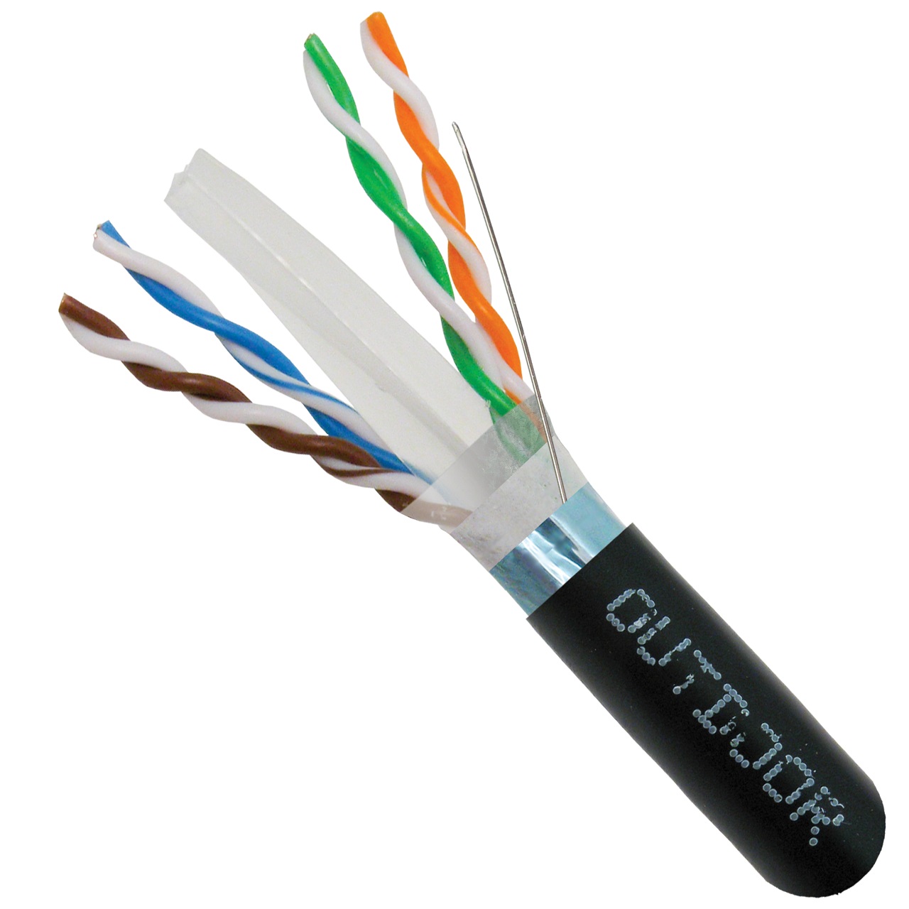 069-561/CMXT Vertical Cable 069-561 Series 23 AWG 4 shielded Twisted Pair Solid Bare Copper Dual Jacket CMXT Non-Plenum Cat6 Direct Burial Cable - 1000' Wooden Spool - Black