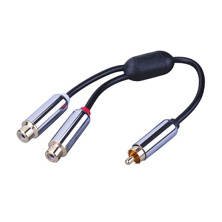 110141 Vanco Adapter RCA Plug/2-RCA Jack Gold 6In