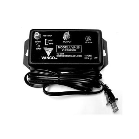 Vanco UHF/VHF/FM High Gain Distribution Amplifier with FM Trap, 25 db