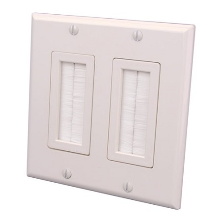 120825X Vanco Wall Plates Bulk Cable Brush 2 Gang Almond