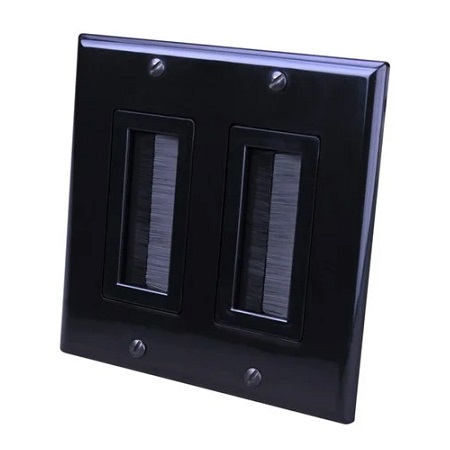 120828X Vanco Wall Plates Bulk Cable Brush 2 Gang Black