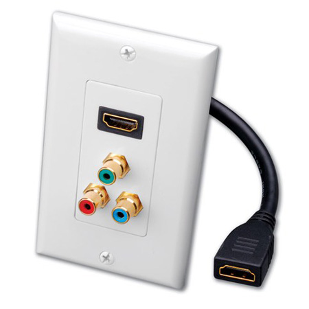 Vanco Single HDMI Pigtail and RGB Component Video Triple RCA Jack Decor Wall Plate