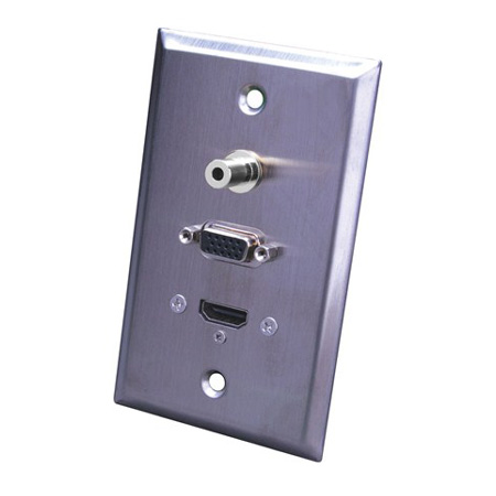 Vanco Stainless Steel HDMI, S-VGA, 3.5mm Wall Plate