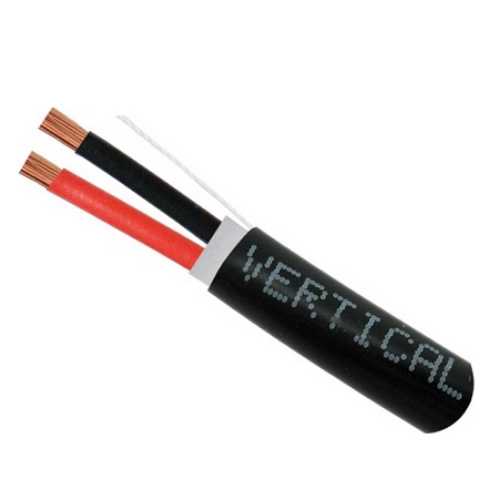 209-2320/DB Vertical Cable 14 AWG 2 Conductors Stranded Bare Copper Non-Plenum Audio Cable - 500' Pull Box - Black