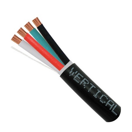 209-2329/DB Vertical Cable 18 AWG 4 Conductors Stranded Bare Copper CL2 Non-Plenum Direct Burial Audio Cable - 500' Pull Box - Black