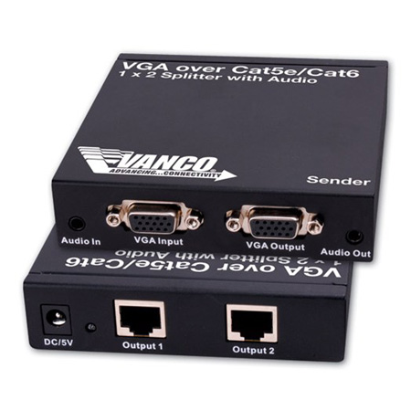 Vanco S-VGA 1x2 Splitter over Category 5e/Cat6 Cable