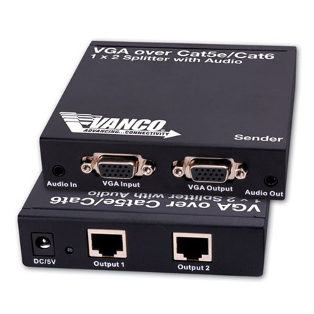 280612 Vanco Splitter VGA 1 x 2 Over CAT5E/6 with Audio