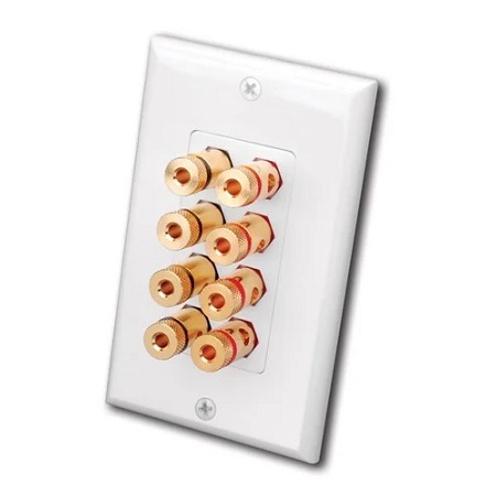 28158W Vanco Wall Plate 4 Pair Spring Load Binding Port White