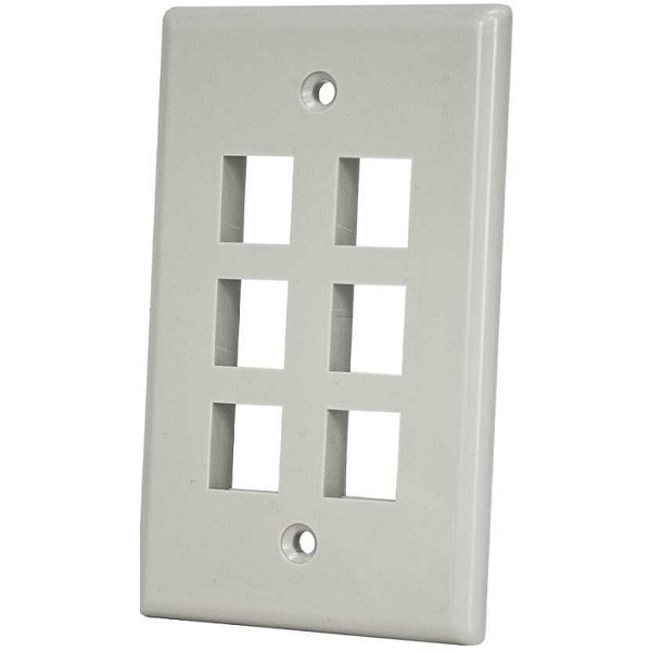 304-J2665/6P/GY Vertical Cable 304 Series Keystone Wall Plate 6-Port - Gray