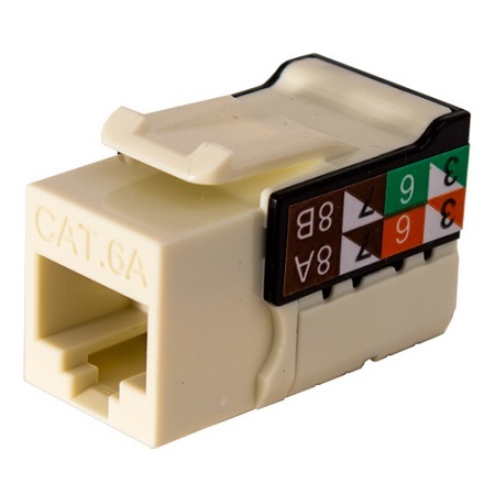 353-V2812/C6AAL Vertical Cable CAT6A Data Grade Keystone U-Jack 90Â° 8x8 Conductors - Almond