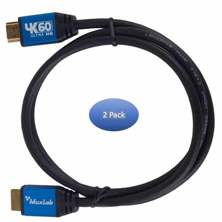 500091-2PK Muxlab Premium Certified HDMI 2.0 Cable - 3.3 Feet - 2 Pack