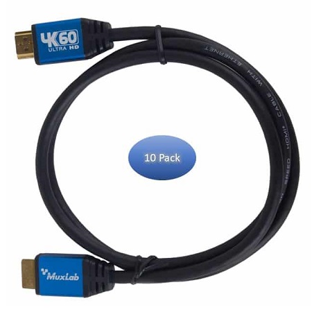 500092-10PK Muxlab Premium Certified HDMI 2.0 Cable - 6.6 Feet - 10 Pack