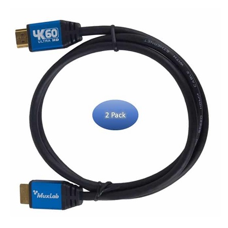 500092-2PK Muxlab Premium Certified HDMI 2.0 Cable - 6.6 Feet - 2 Pack