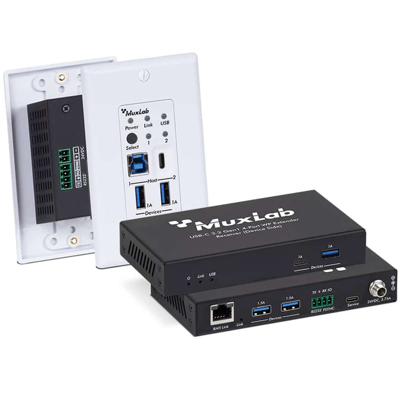 500535 MuxLab USB-C 3.2 Gen1 4-Port WP Extender Kit 100m