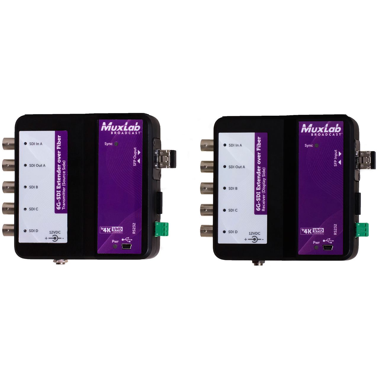 500734-SM80 Muxlab 6G-SDI Extender Over Fiber Optic with Return Channel SM80