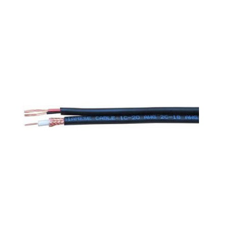 500BCBS Siamese 18 AWG 95% Bare Copper Braid RG-59 Coaxial Plus 18 AWG 2 Conductors Stranded Bare Copper CL2 Non-plenum CCTV Cable - 500' Pull Box - Black