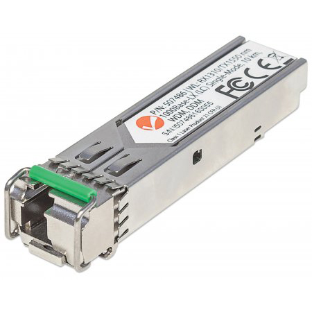 507486 Intellinet Gigabit Fiber WDM Bi-Directional SFP Optical Transceiver Module 1000Base-LX (LC) Single-Mode Port 10 km (6.2 mi.) WDM (RX1310/TX1550)