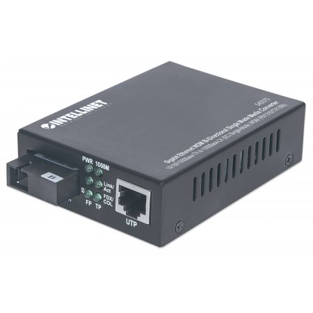 545075 Intellinet Gigabit Ethernet WDM Bi-Directional Single Mode Media Converter 10/100/1000Base-TX to 1000Base-LX (SC) Single-Mode - 20 km (12.4 mi.) - WDM (RX1310/TX1550