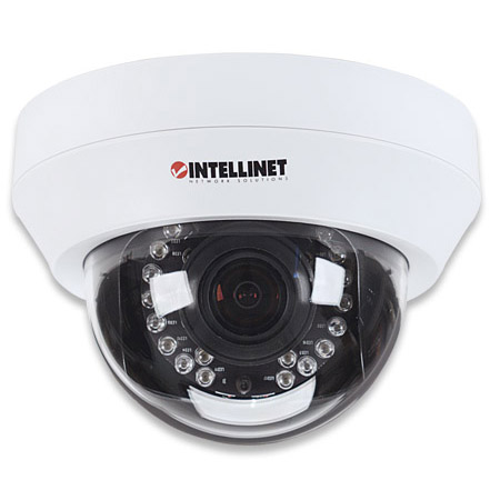 551229 Intellinet 2.7~9mm Varifocal 15FPS @ 1280 x 1024 Indoor IR Day/Night Dome IP Security Camera 12VDC/PoE