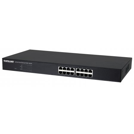 560771 Intellinet 16-Port Fast Ethernet PoE+ Switch 8 x PoE IEEE 802.3at/af Power-over-Ethernet (PoE+/PoE) ports - 8 x Standard RJ45 Ports - Endspan - 19" Rackmount