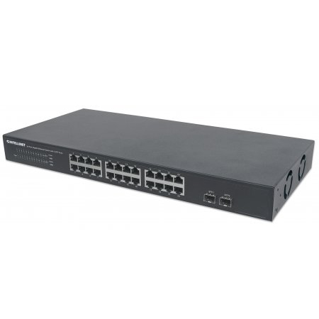 561044 Intellinet 24-Port Gigabit Ethernet Switch with 2 SFP Ports 24 x 10/100/1000 Mbps RJ45 Ports + 2 x SFP - IEEE 802.3az (Energy Efficient Ethernet) - 19" Rackmount - Metal