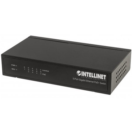 561228 Intellinet Network Solution 5-Port Gigabit Ethernet PoE+ Switch - 4 x PSE Ports - IEEE 802.3at/af Power over Ethernet (PoE+/PoE) Compliant - 60 W - Desktop