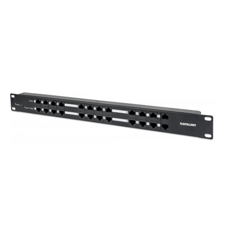 720342 Intellinet 12 Port Passive PoE Patch Panel 24 Port Patch Panel with 12 port RJ45 Data In and 12 port RJ45 Data and Power Out