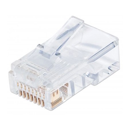 790512 Intellinet Cat5e RJ45 Modular Plugs Pro Line UTP 3-Prong for Solid Wire - 100 Plugs in Jar