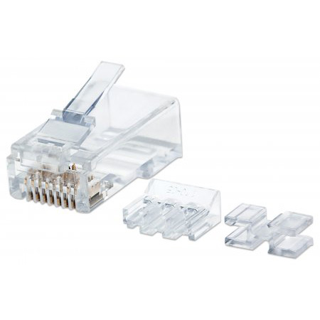 790536 Intellinet Cat6 RJ45 Modular Plugs Pro Line UTP 3-Prong for Solid Wire - 80 Plugs with Liners and Sleds in Jar