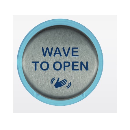 950TW6 Dormakaba Rutherford Controls 6" Round Touch less Short Range Actuator with 'Wave To Open' Text