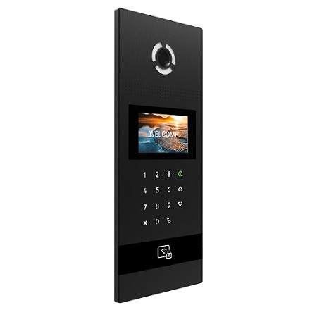 AA-12FB-BLACK BAS-IP Multi-Apartment Entrance Panel with Face Recognition, 4.3" Display and Piezoelectric Buttons - Black