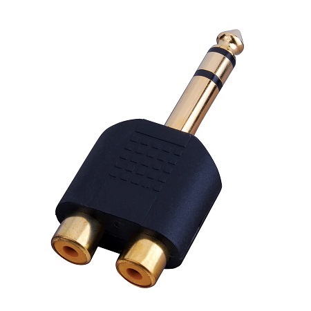 AD542GX Vanco Adapter 1/4" Stereo Plug to 2-RCA Jack Gold
