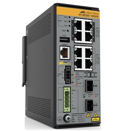 AT-IE220-10GHX-K90 Hanwha Techwin 8 x Gigabit Ethernet PoE++ 240W Industrial rugged switch (L)